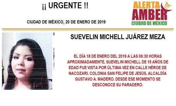 Alerta Amber: Ayuda a localizar a Suevelin Michell Juárez Meza