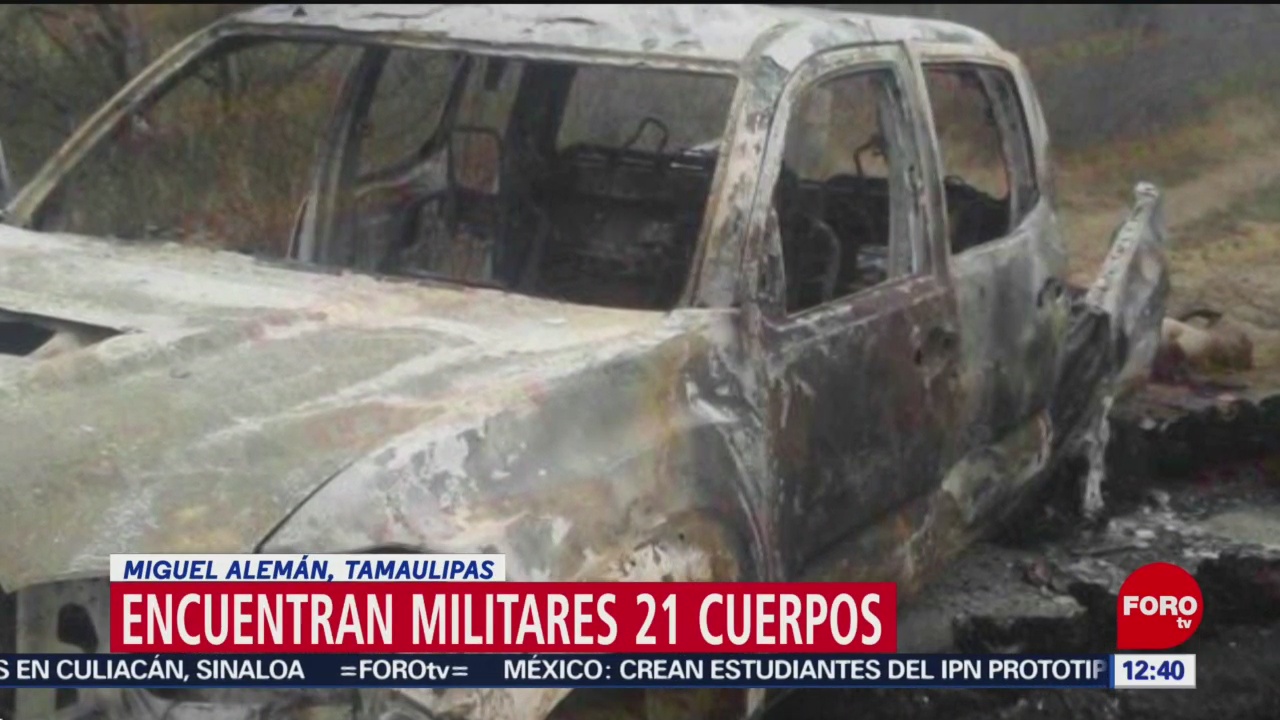 Suman 21 cuerpos y 7 vehículos calcinados en Miguel Alemán, Tamaulipas