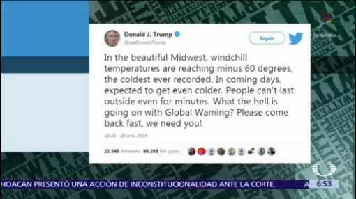 Trump pide que regrese el calentamiento global