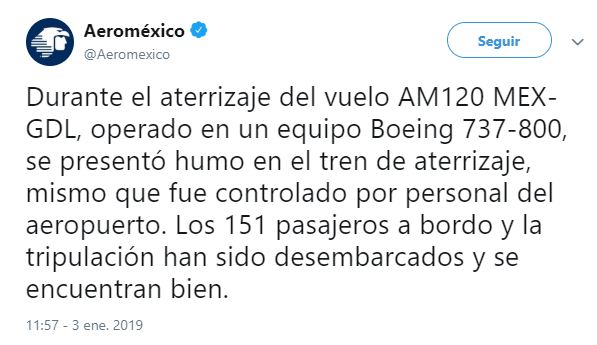 Desalojan avión en Guadalajara por incendio de neumático