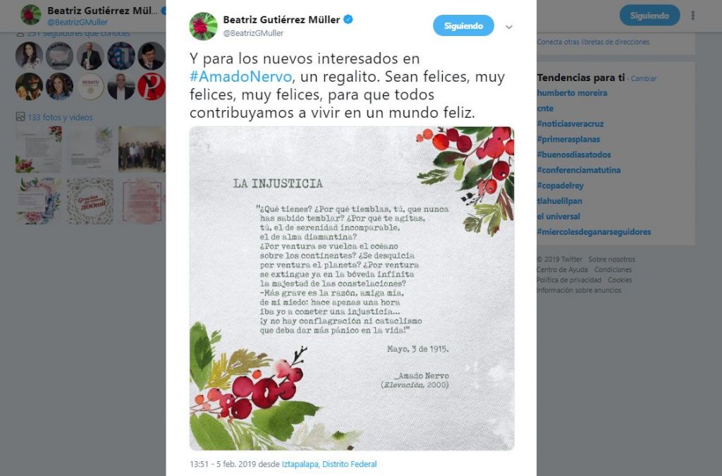 Beatriz Gutiérrez se defiende por audio de 'Mamado Nervo'