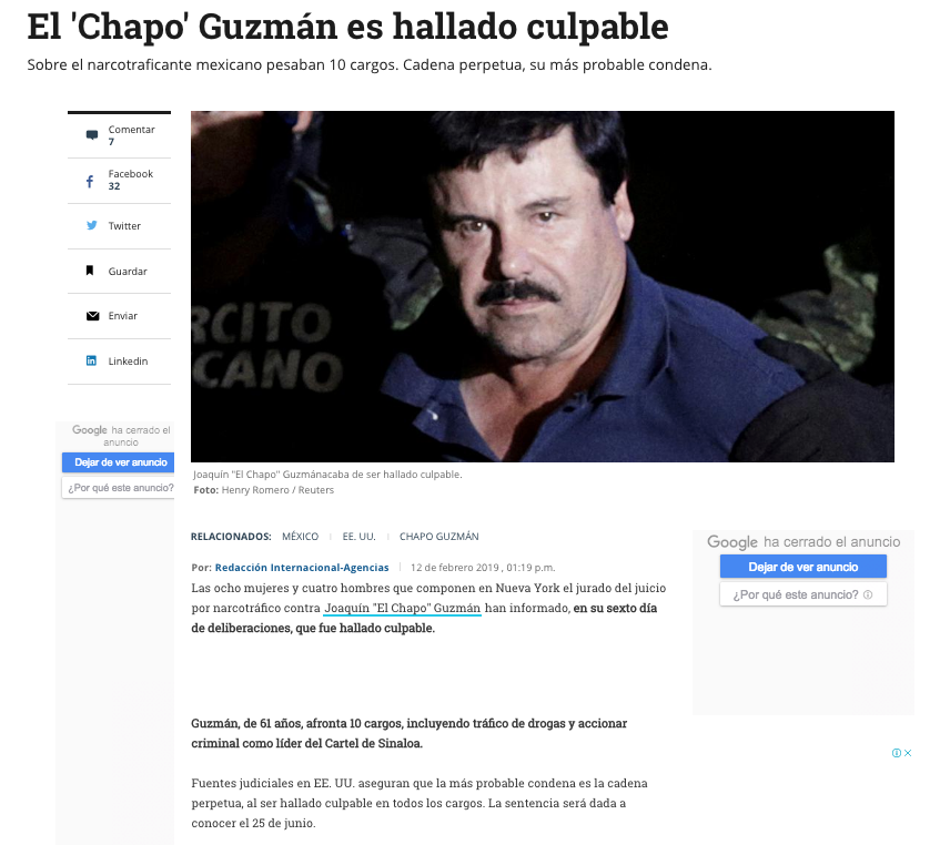 Foto Así reaccionaron los medios del mundo a la condena de 'El Chapo' 12 febrero