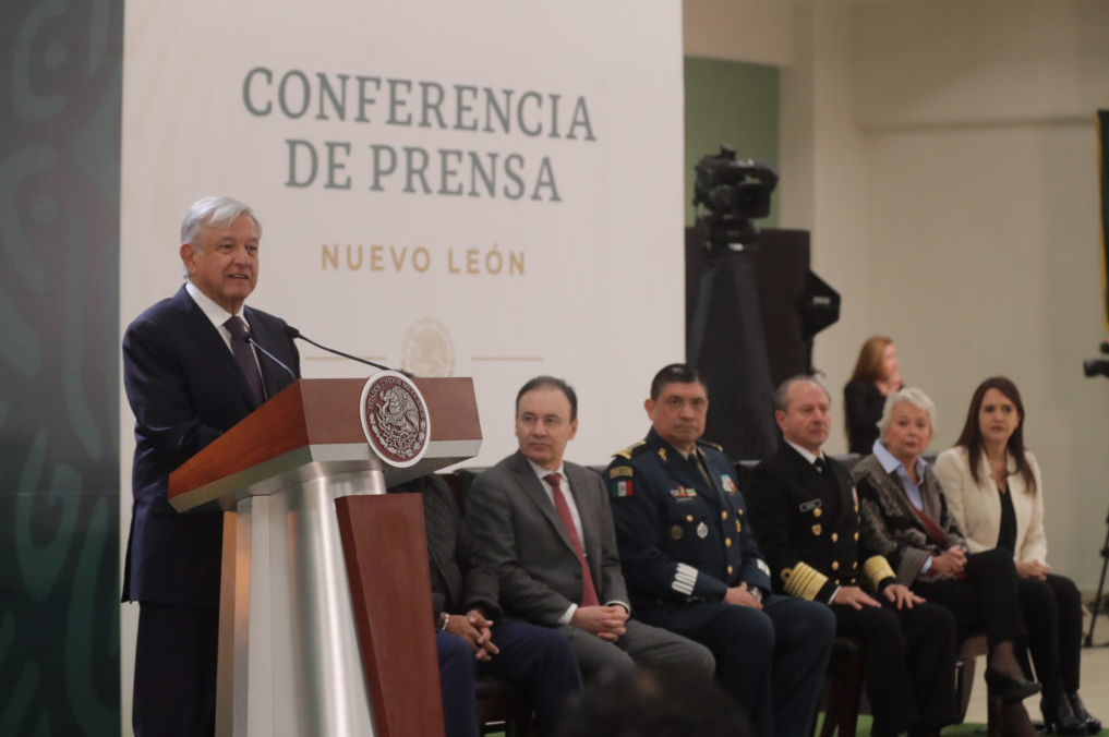 Foto: Conferencia de prensa de AMLO, desde Monterrey, Nuevo León, 20 de febrero 2019, México 