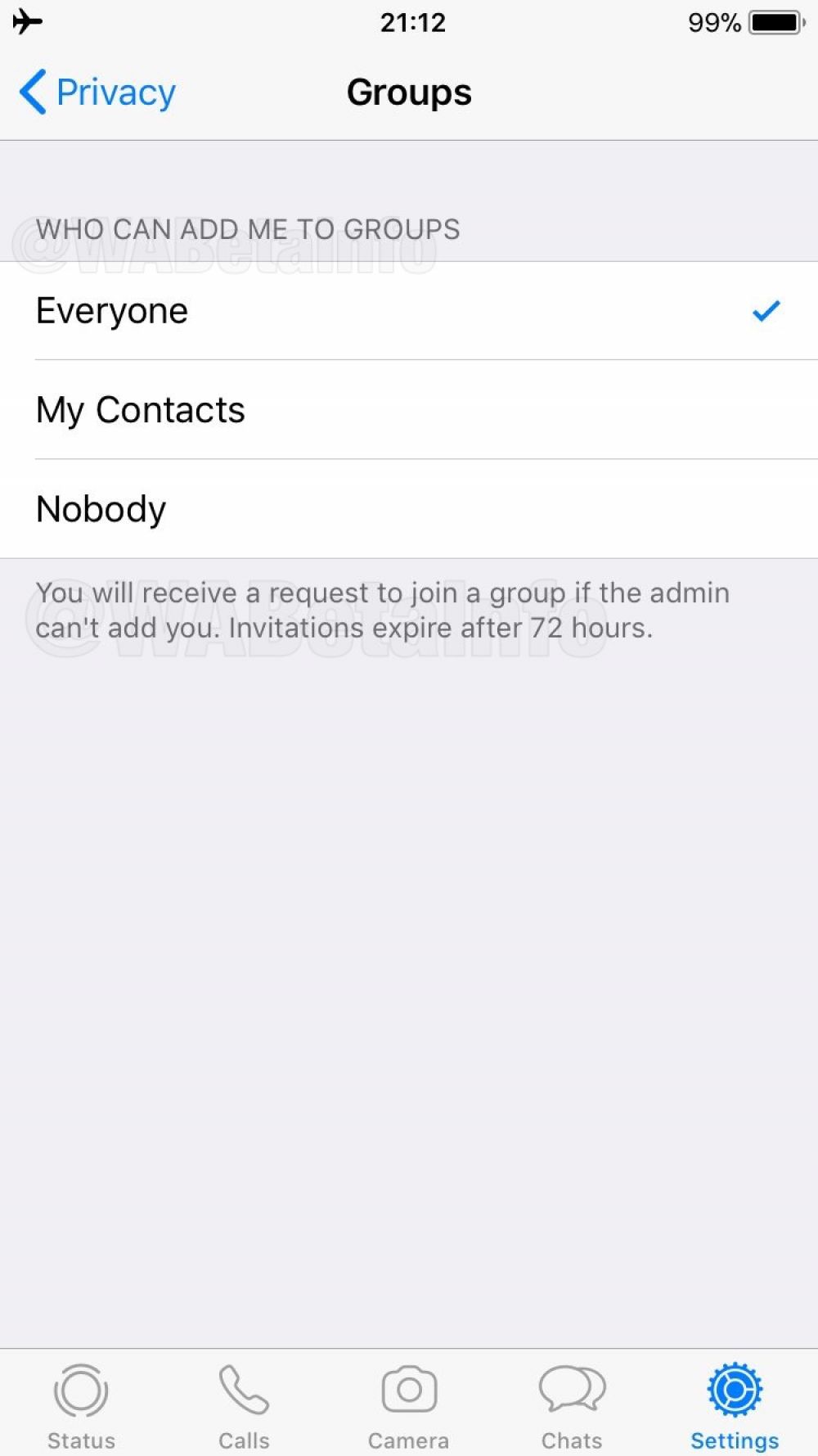 Dentro de la opción 'Grupos', se podrá elegir si 'Todos', 'Mis contactos' o 'Nadie' podrá agregar al usuario a grupos no solicitados (WABetaInfo)
