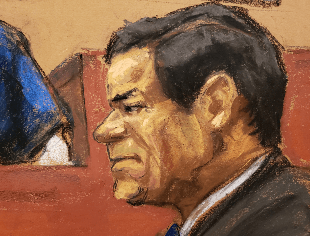 Foto: Dibujo de 'El Chapo' Guzmán durante juicio, 24 de enero de 2019, Nueva York