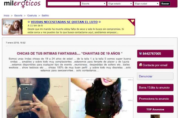 El periódico Vanguardia entró al sitio MilEroticos para atestiguar la publicación denunciada por las mujeres de coahuila (Vanguardia)