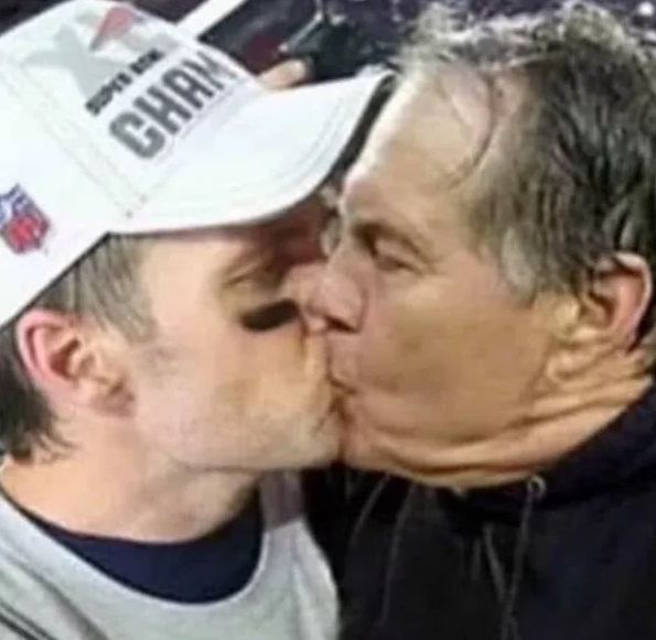 Foto: Imagen falsa de un beso de Tom Brady y Bill Belichick después de ganar el Super Bowl LIII