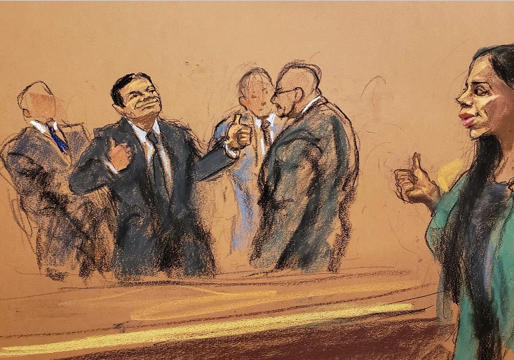 Foto: Boceto del juicio de Joaquín “El Chapo” Guzmán en una corte de Nueva York, EEUU, del 12 de febrero de 2019