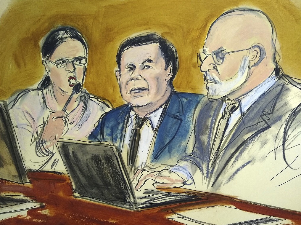 Foto: Boceto del juicio en una corte de Nueva York, EEUU, de Joaquín “El Chapo” Guzmán del 7 de febrero de 2019