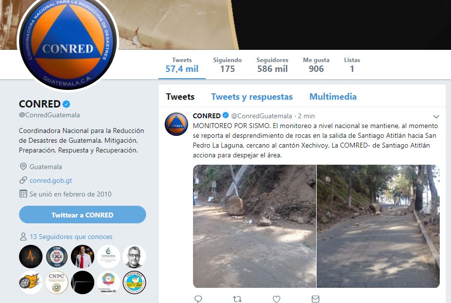 Foto: La Coordinadora Nacional para la Reducción de Desastres de Guatemala reportó el desprendimiento de rocas, 1 febrero 2019