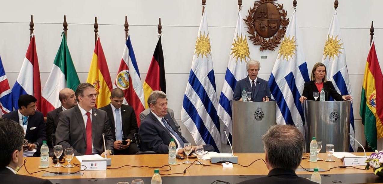 Foto: El secretario de Relaciones Exteriores de México, Marcelo Ebrard (3i), en la primera reunión del Grupo Internacional de Contacto sobre Venezuela, 7 febrero 2019