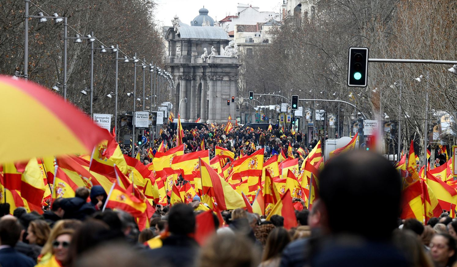 Foto: Vista de la calle de Velázquez, durante la concentración convocada por PP, Ciudadanos y VOX este domingo en la plaza de Colón de Madrid, 10 febrero 2019
