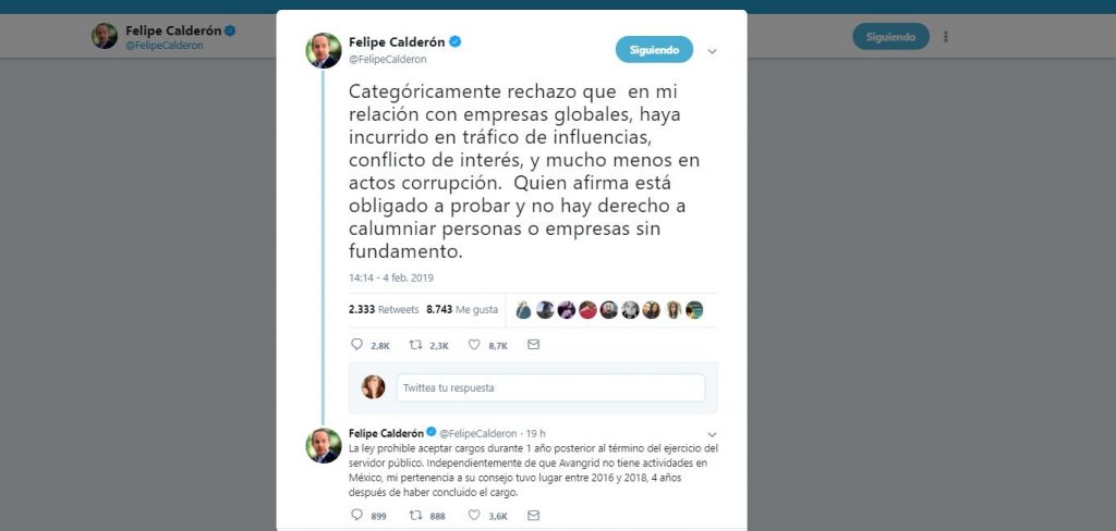Foto: Niega Felipe Calderón actos de corrupción 5 febrero 2019