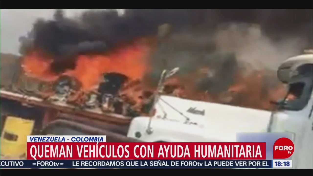FOTO: Queman vehículos con ayuda humanitaria en Venezuela, 23 febrero 2019