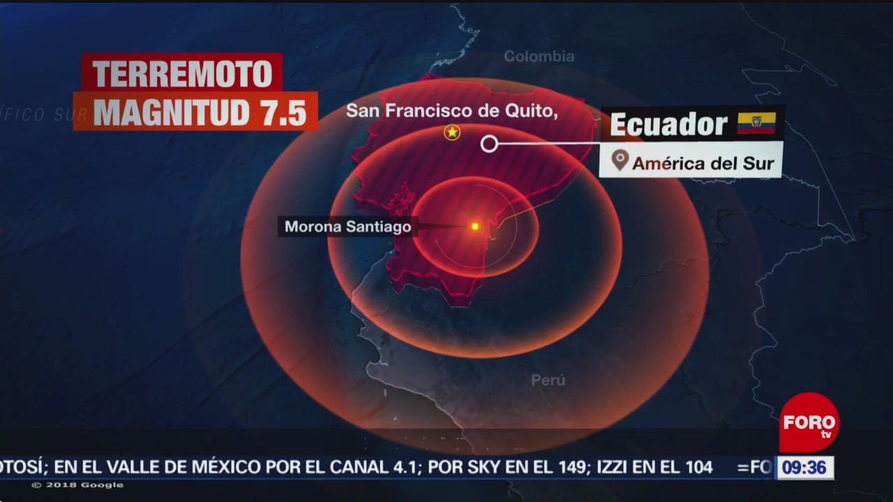 Se registra sismo de magnitud 7.5 en Ecuador
