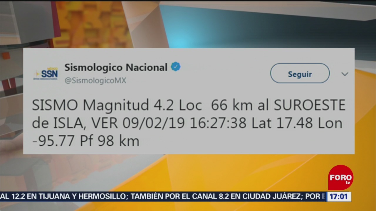 Sismo de magnitud 4.2 sacude al suroeste de Isla, Veracruz