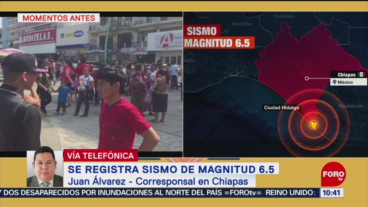 Sismo de magnitud 6.5 se percibió muy fuerte en Tapachula, Chiapas