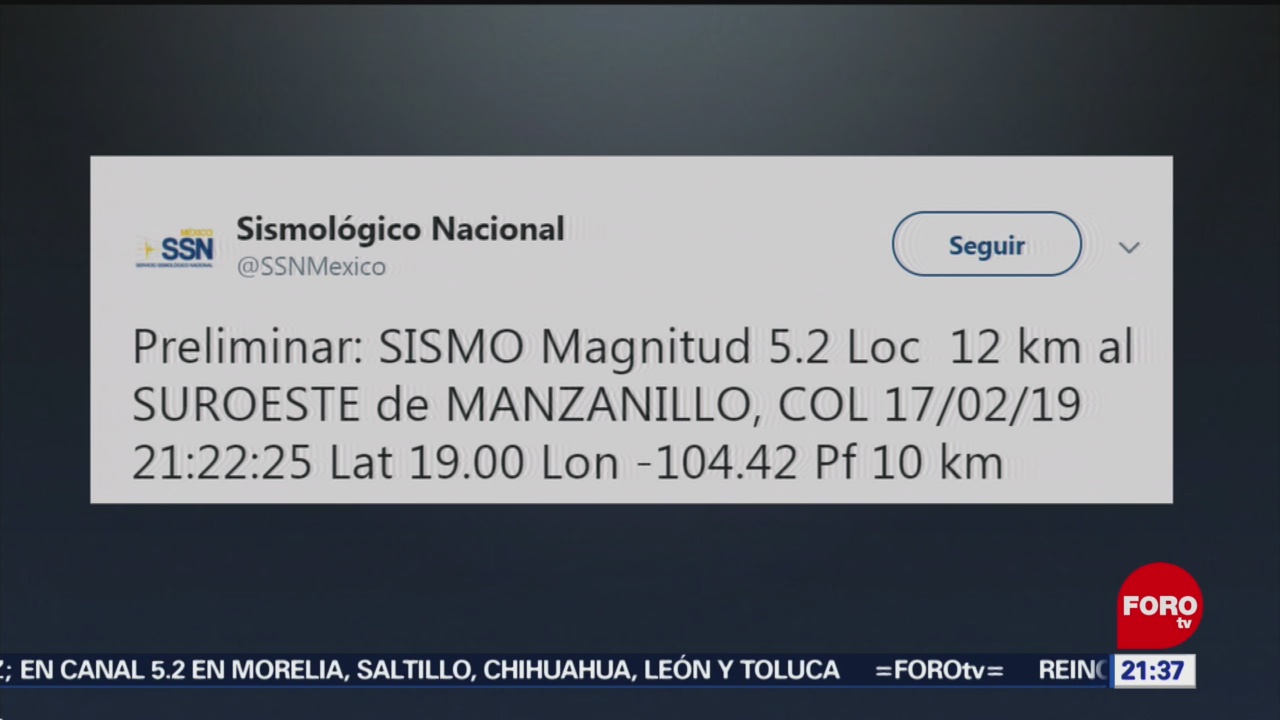 FOTO: Sismo de magnitud de 5.2 en Manzanillo, Colima, 17 febrero 2019