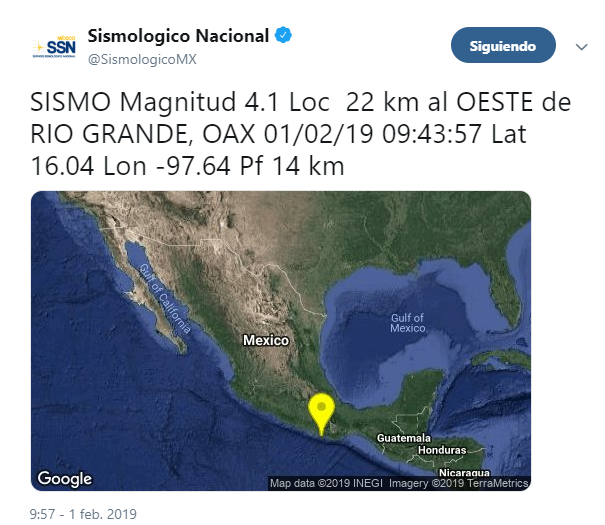 IMAGEN Se percibe sismo ligero en CDMX 1 feb 2019