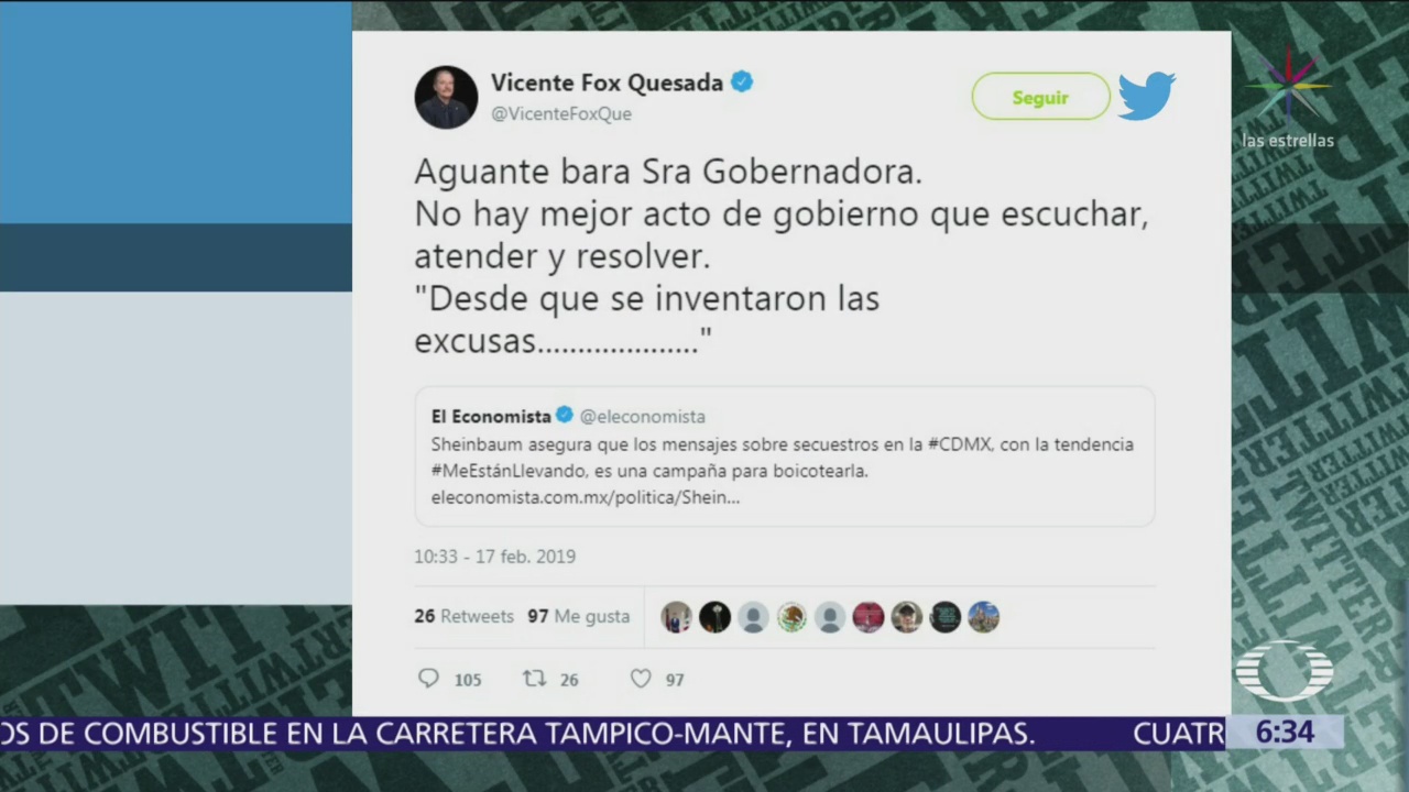Vicente Fox critica a Claudia Sheinbaum