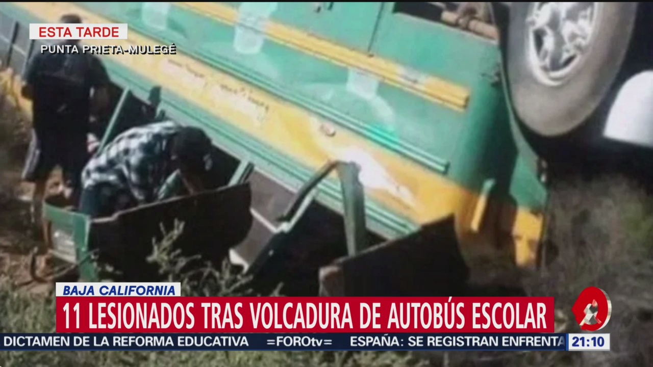 FOTO: 11 lesionados tras volcadura de autobús escolar en Baja California, 31 Marzo 2019