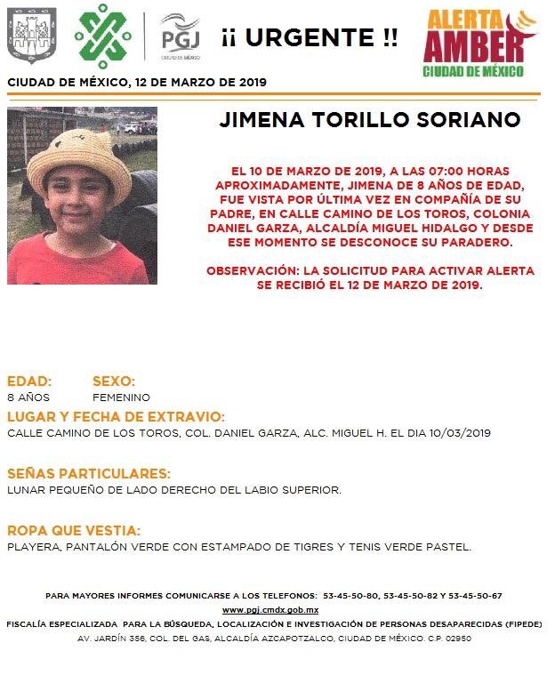 Foto Alerta Amber para ayudar a localizar a Jimena Torillo Soriano 12 marzo 2019