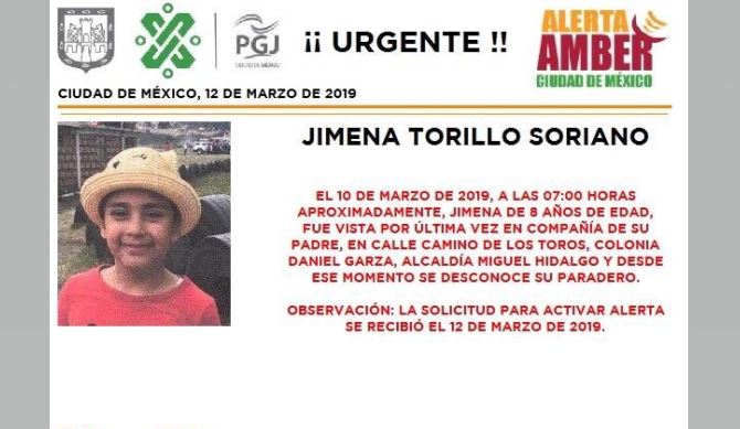 Foto Alerta Amber para ayudar a localizar a Jimena Torillo Soriano 12 marzo 2019