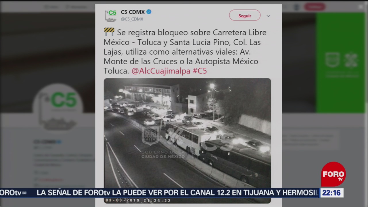 FOTO: Bloqueo en colonia Las Lajas en la Ciudad de Méxicoc, 3 marzo 2019