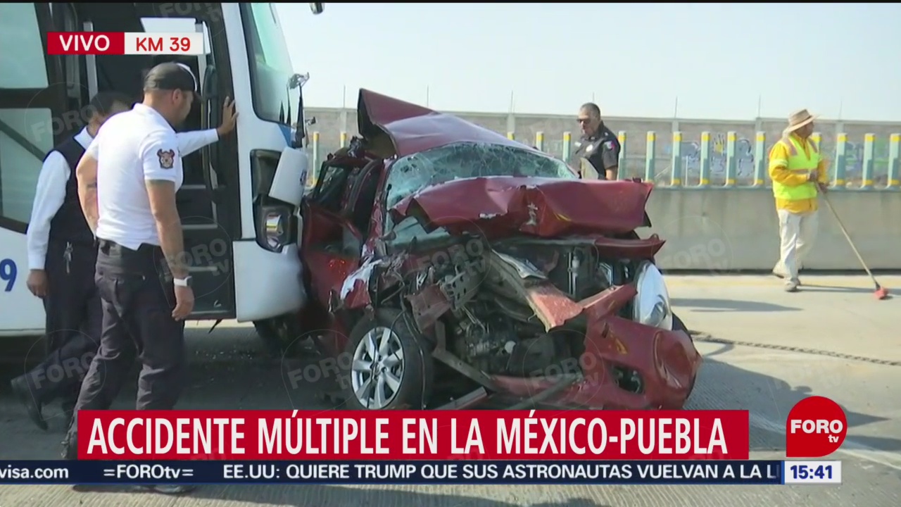 Foto: Choque múltiple en la México-Puebla deja 4 lesionados