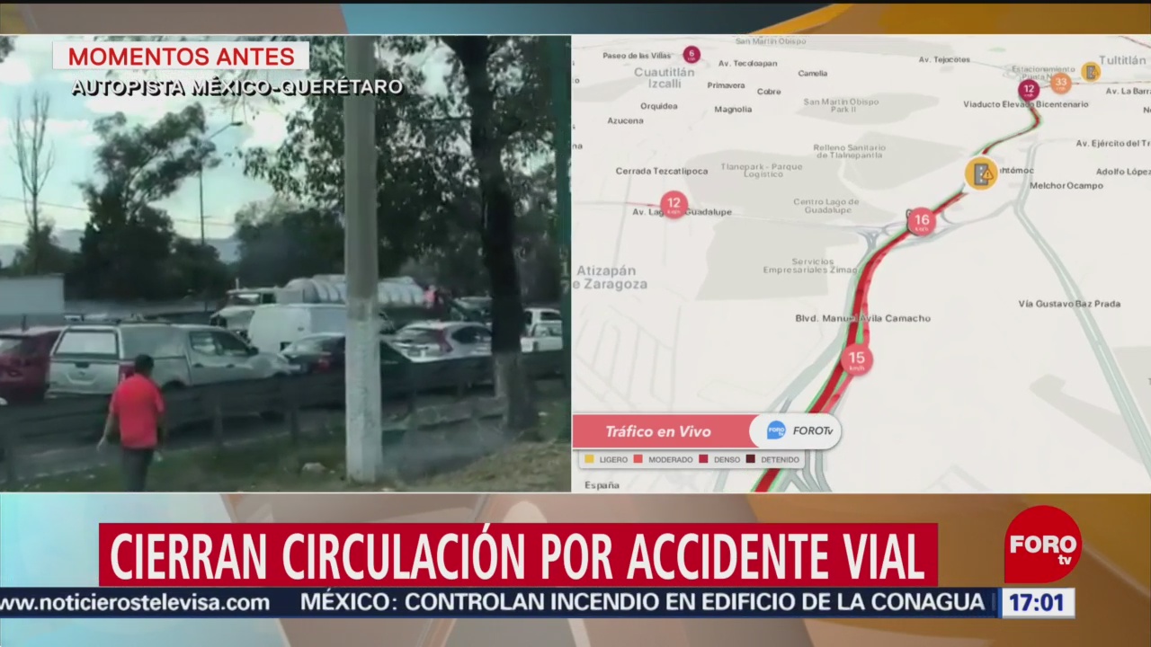 FOTO:Cierran circulación por accidente vial en autopista México-Querétaro, 23 Marzo 2019