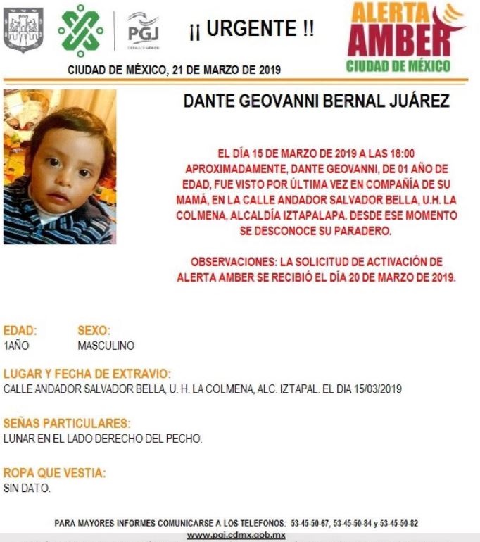 Foto: Activan Alerta Amber para localizar a Dante Geovanni Bernal en CDMX, 21 marzo 2019