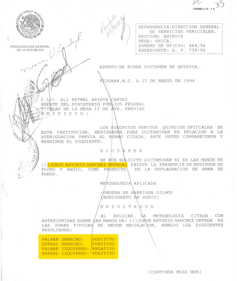 Dictamen de prueba de Rodozinato de Sodio de Jorge Antonio Sanchez Orgeta, Agente del CISEN (MCCI)