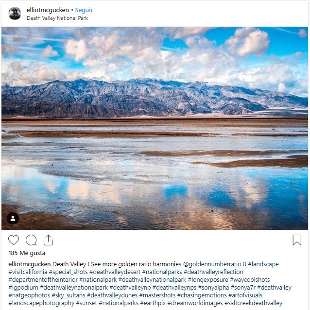 Elliot McGucken capturó el paisaje de Death Valley inundado el pasado lunes 11 de marzo (Instagram @elliotmcgucken)
