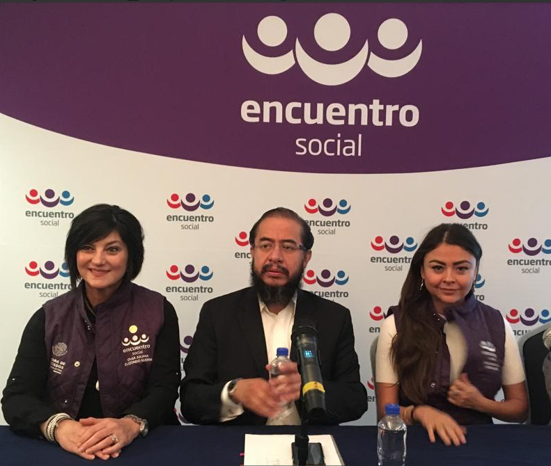 Foto: Hugo Eric Flores durante una conferencia de Encuentro Social, 14 de marzo de 2019.