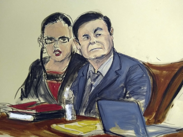 Foto: Boceto del juicio de Joaquín “El Chapo” Guzmán en una corte de Nueva York, EEUU. El 4 de febrero de 2019