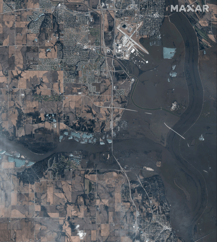 Foto: Imagen satelital de las inundaciones en Estados Unidos, 19 de marzo de 2019