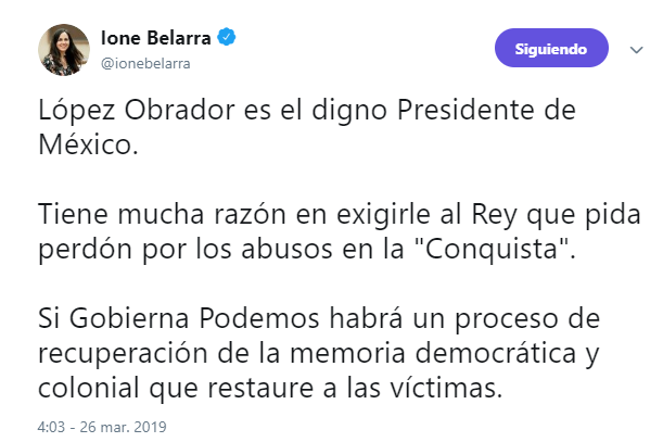 IMAGEN El escritor español Arturo Pérez-Reverte llama imbécil a AMLO por pedir a España disculpa de la Conquista (Twitter @ionebelarra Siguiendo Siguiendo a @ionebelarra 26 marzo 2019)