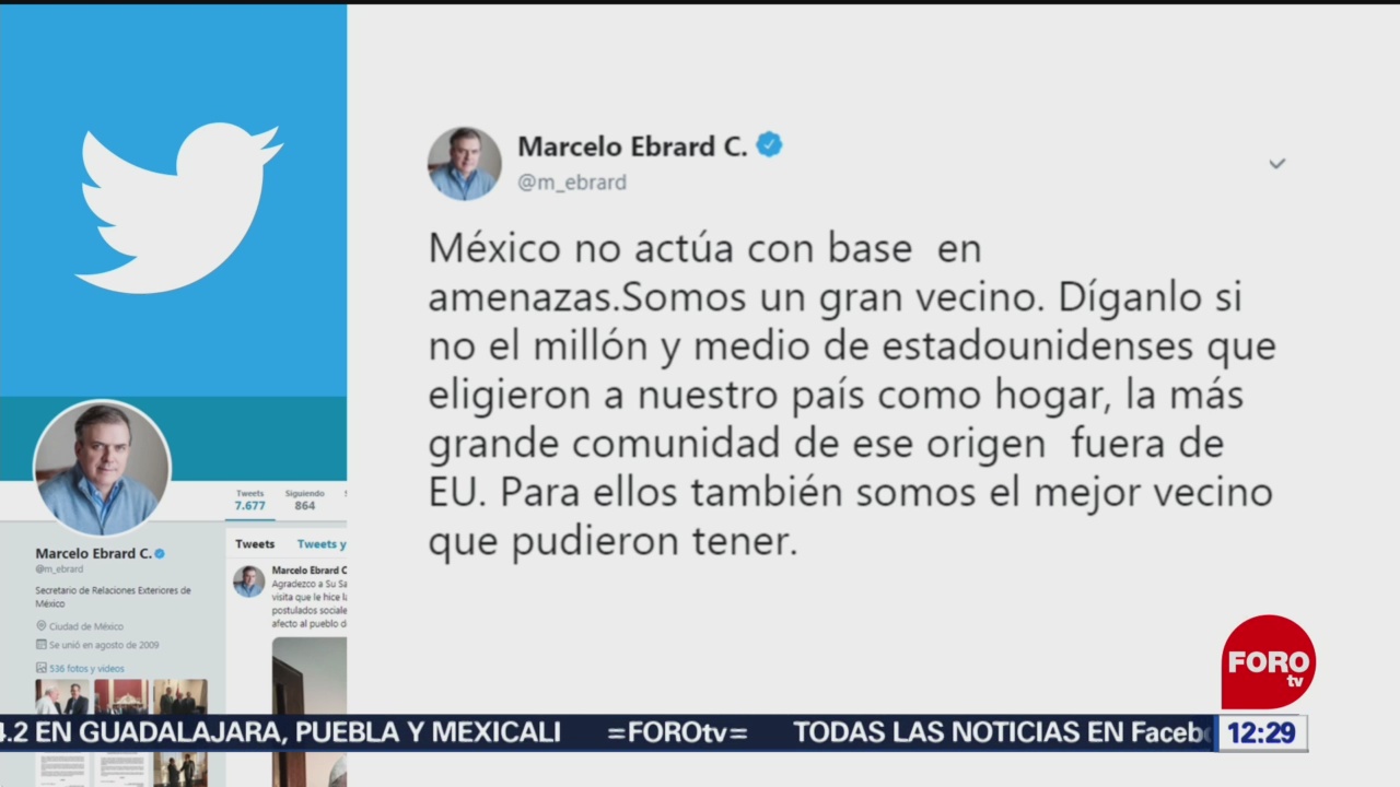 Foto: Marcelo Ebrard México No Actúa Amenazas 29 de Marzo 2019