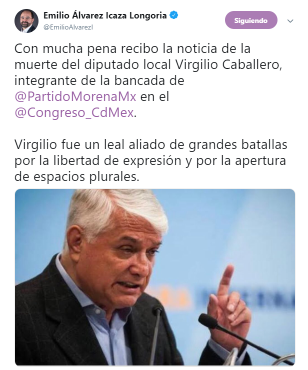 Muere Virgilio Caballero, periodista y diputado por Azcapotzalco (Twitter)