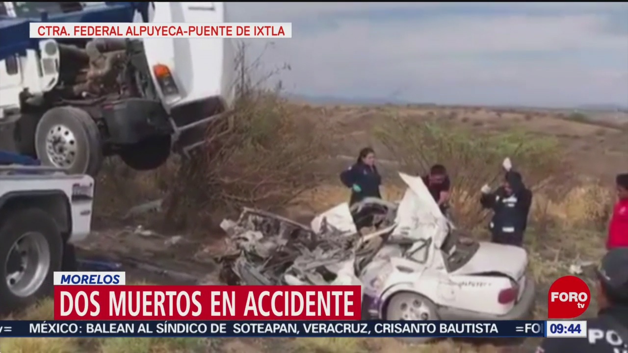 FOTO: Mueren dos personas al chocar tráiler contra taxi Alpuyeca-Puente de Ixtla, 17 marzo 2019