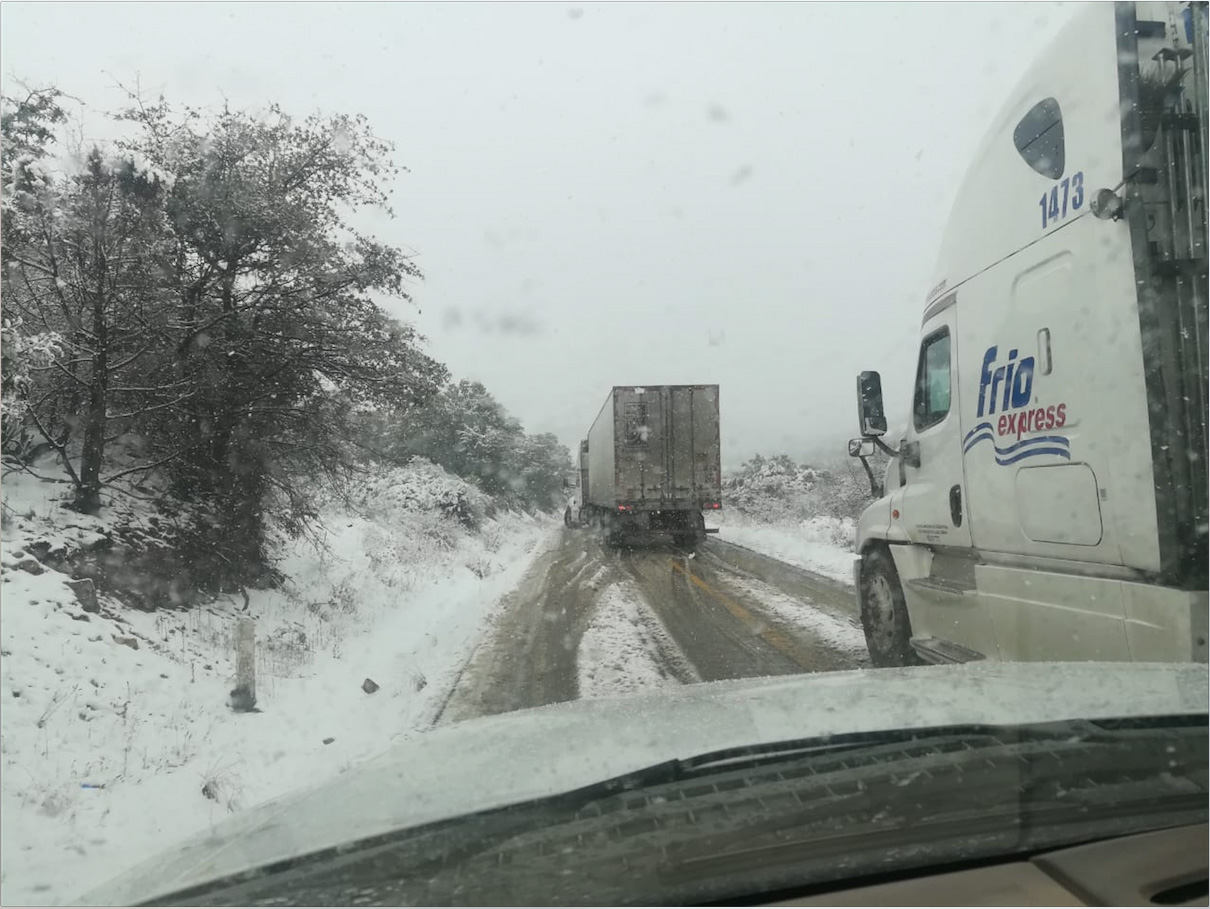 Foto: Un descenso en la temperatura originó la caída de nieve en carretera de Chihuahua, 10 marzo 2019