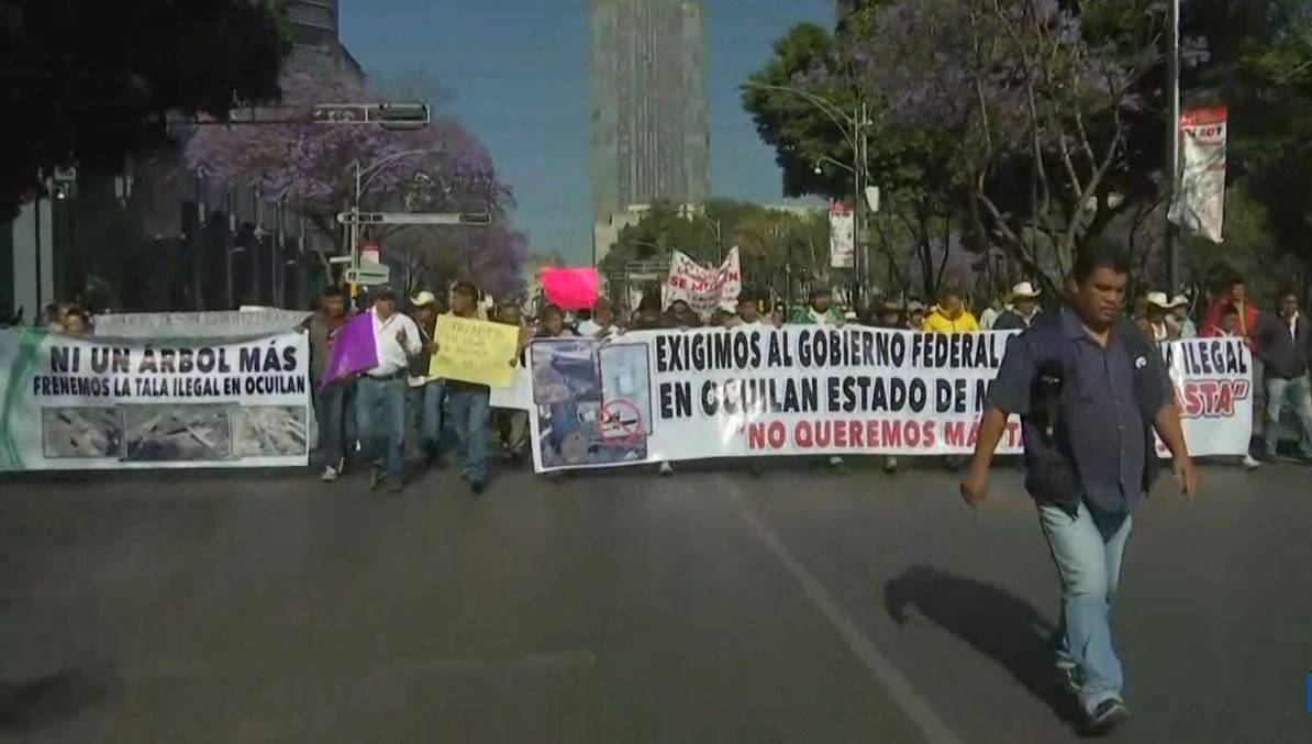 Habitantes de Ocuilan de Arteaga, estado de México, protestan en la Ciudad de México, 27 marzo 2019