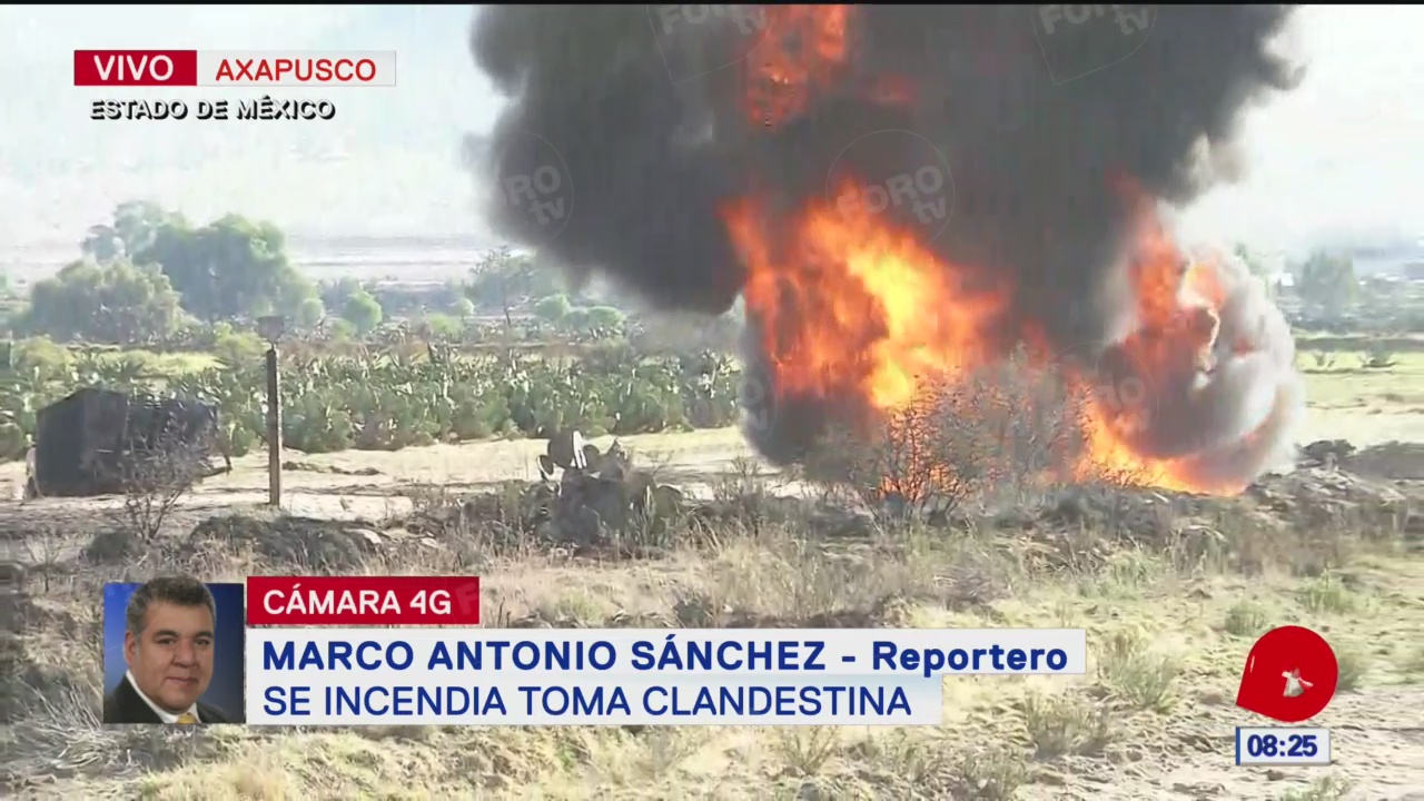 Foto: Se incendia toma clandestina en Axapusco, Edomex