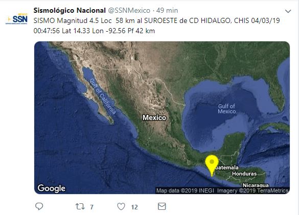 sismo de magnitud 4.5 sacude chiapas 