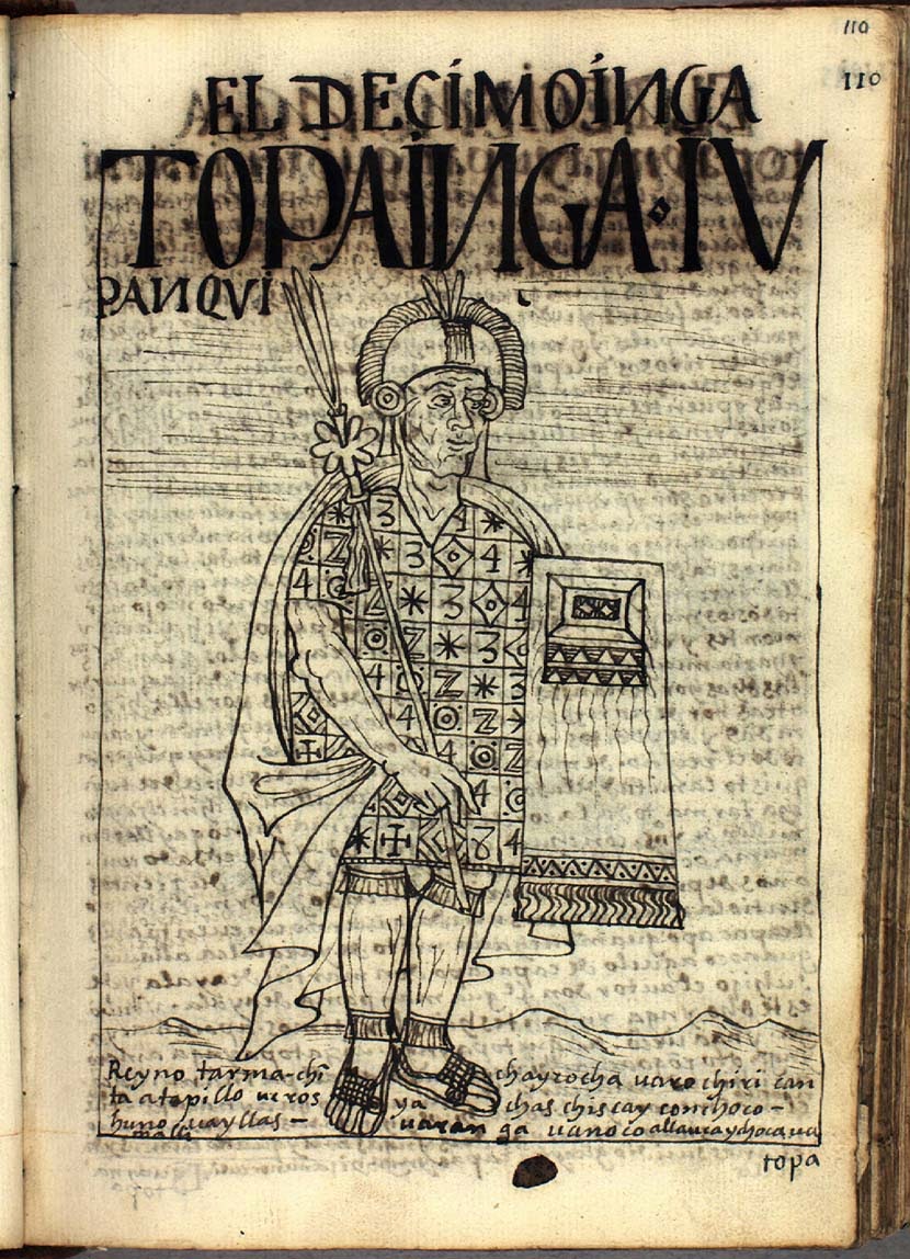 Tupac Yupanqui fue objeto de muchas crónicas por parte de los espñoles durante la época colonial en Perú. Esta imagen muestra la carátula de la realizada por Guaman Poma de Ayala (Wikimedia Commons)