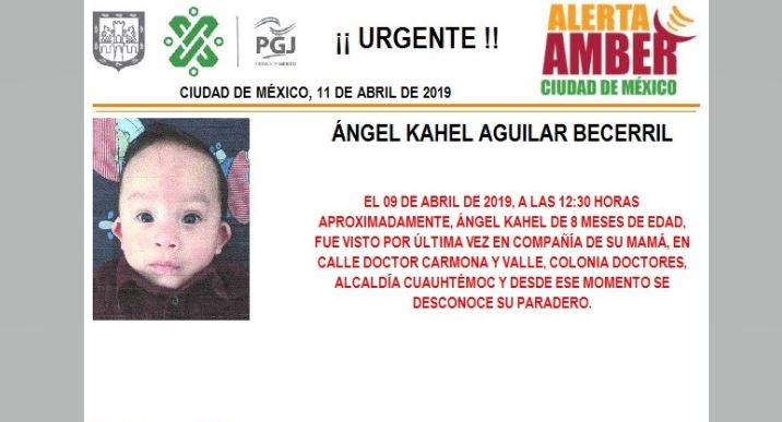 Foto Alerta Amber para localizar a Ángel Kahel Aguilar Becerril 11 abril 2019
