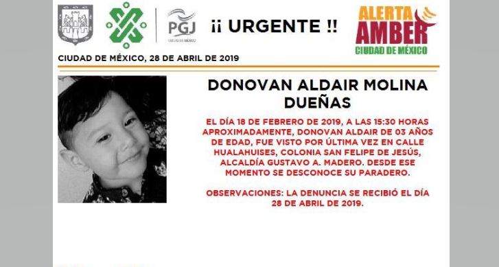 Alerta Amber: Ayuda a localizar a Donovan Aldair Molina Dueñas