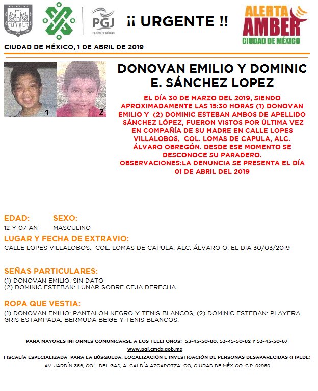Foto Alerta Amber para localizar a Donovan Emilio y Dominic Esteban 1 abril 2019