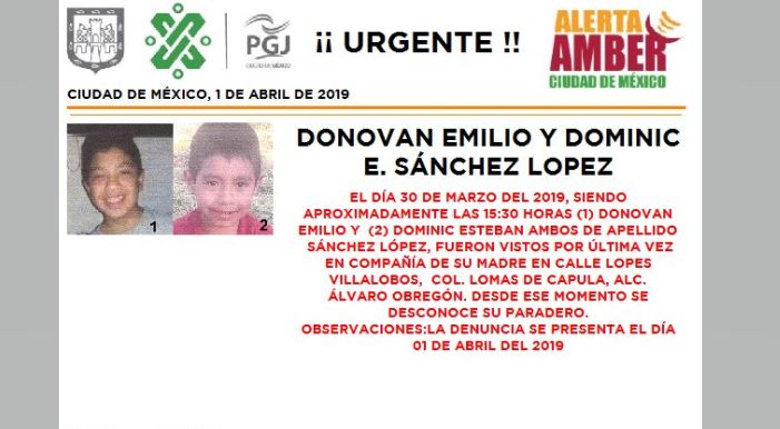 Alerta Amber: Ayuda a localizar a Donovan Emilio y Dominic Esteban Sánchez López