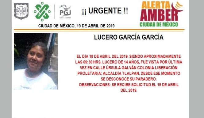 Alerta Amber: Ayuda a localizar a Lucero García García